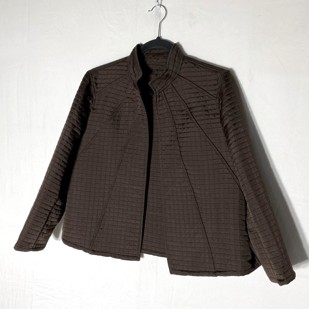 5/$25 Brown Quilted Mock Neck Open Front Light Jacket M